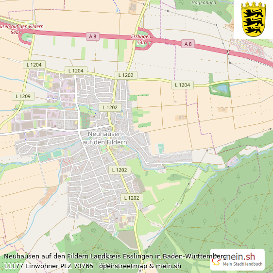 Neuhausen auf den Fildern Landkreis Esslingen Lageplan © Openstreetmap Contributors Neuhausen auf den Fildern Kleinstadt Lageplan